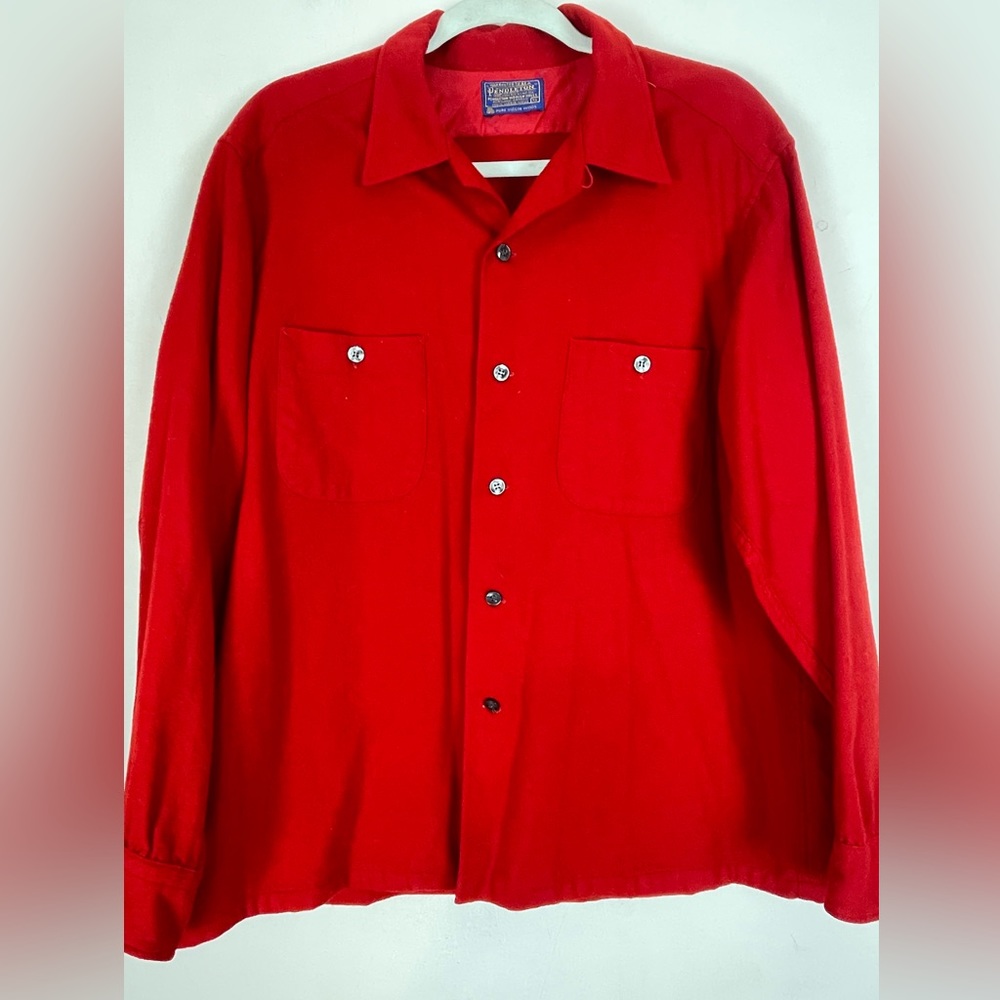 Vintage Pendleton Red Wool Flannel Button Down Sh… - image 1